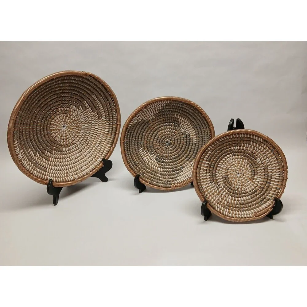 3 Piece Lot of Boho Round Wall Basket Decor, Seagrass Rattan Wicker Gallery Wall